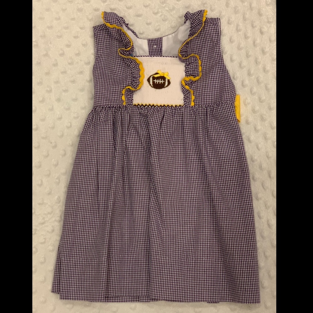 18M Purple & Gold Smocked Football Dress